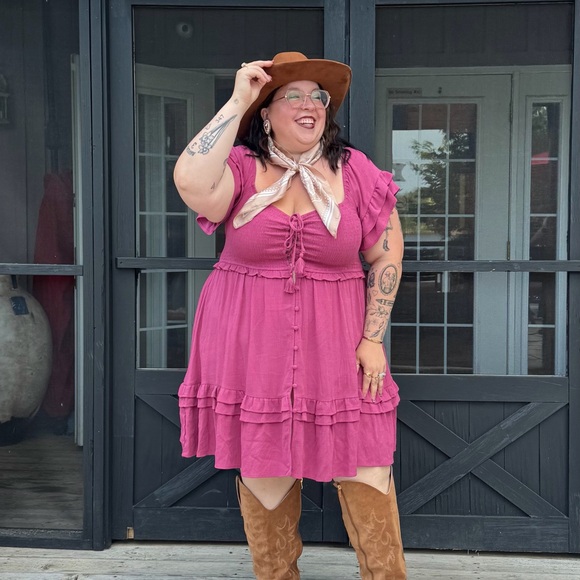 Chic Fuchsia Ruffle Mini Dress - Picture 2 of 3